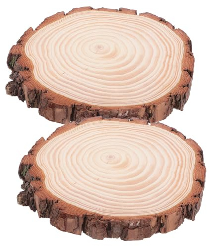 ABOOFAN 2Pcs Natural Bark Wood Slices 18-20Cm Unfinished Wooden Round Discs for Crafts DIY Projects Rustic Table Centerpieces Wedding and Christmas Decorations