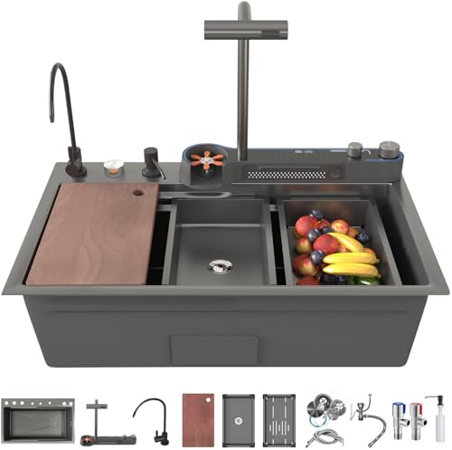 31.5 x 18.1 Inch Black Stainless Steel Undermount Kitchen Sink - Deep Single Bowl Design for Modern Kitchens, Complete Installation Kit Included