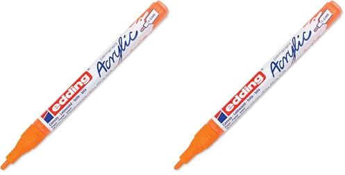Edding 5300 Marcatore Acrilico Fine, Arancio Fluorescente, 1 Marcatore a Vernice Acrilica Waterproof, Punta Tonda 1-2Mm, Pennnarello Acrilico per Disegno Su Tela, Carta, Legno, per Ciotoli