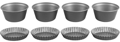 Salter Essentials 8-Piece Fluted Tin & Round Tin Set – Small Tart Pan Set, Non-Stick Coating, Durable Carbon Steel, Dishwasher Safe, Made in the UK, Lightweight, PFOA-Free, Air Fryer & Oven Safe