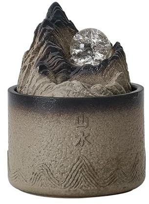 HLDJYLZS Tabletop Water Fountain, Crystal Ball with LED Lights, Ceramic Zen Desktop, Relaxation Decor for Home Office Living Room(Reef color)