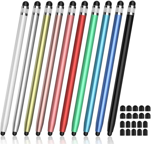 Styluslink 2-in-1 Touchscreen-Stifte 10 Stück, für alle Tablets und Handys | Tablet-Stift mit 20 Gummispitzen, hochpräzises Schreiben, passend für iPad/iPhone/Samsung/Huawei/Xiaomi/Switch