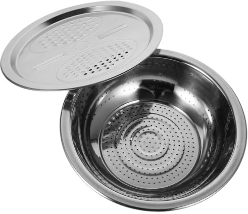 Ciieeo Juego Rallador Multifuncional 28 Cm de Acero Inoxidable sin Imán Cuenco, Colador y Cesta para Escurrir Verduras y Lavar Alimentos en Cocina y Picnic