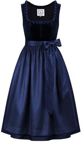 DIRNDLSTERN Damen Blau Samt - Dirndlkleid Midi 70cm mit Reißverschluss Oktoberfest Outfit