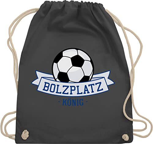 Turnbeutel Rucksack - Kinder Sport Kleidung - Bolzplatz König - Unisize - Dunkelgrau - kinderturnbeutel 25. geburtstag fußball beutel tasche fussball turnsack sportbeutel juterucksack stoffbeutel