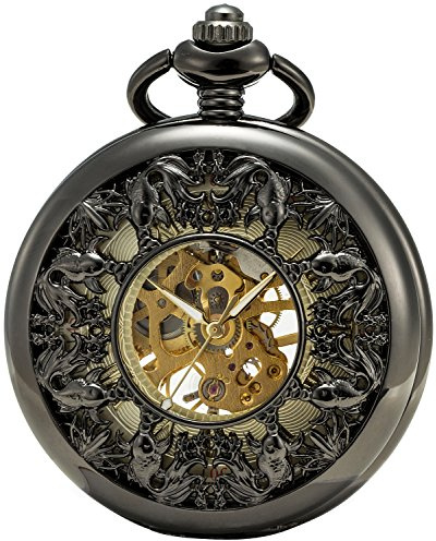 SEWOR Japan Koi Siehe durch mechanische Hand Wind Taschenuhr Lucky Geschenk … (Black)