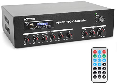 Power Dynamics PBA60 Bluetooth Amplifier 60W - 100V Line Amp with MP3 Player, USB/SD, EQ, IR Remote Control for Commercial PA Audio Systems