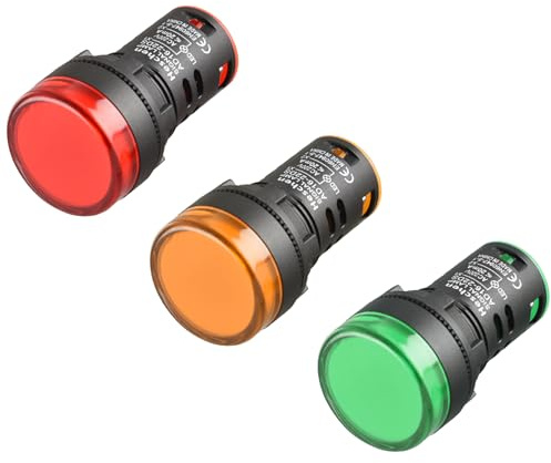 Heschen 22 mm LED-Anzeige, AD16-22D/S, 220 V AC 20 mA, Rot/Grün/Gelb, Lichtfarbe, 3 Stück