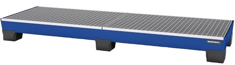 eurokraft | Stahl-Auffangwanne mit Kunststoff-Füßen | LxBxH 2470 x 815 x 255 mm | blau | mit Gitterrost