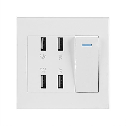Toma USB Sockets de Pared con el Control del Interruptor, Enchufe de Pared con 4 Puertos de Carga USB, para Cargar Dispositivos Móviles, iPhone, iPad