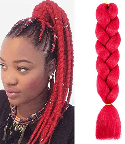 Treccine Extension Capelli Sintetici per Treccine Africane 1 Ciocche Trecce Jumbo Braiding Hair (Rosso)