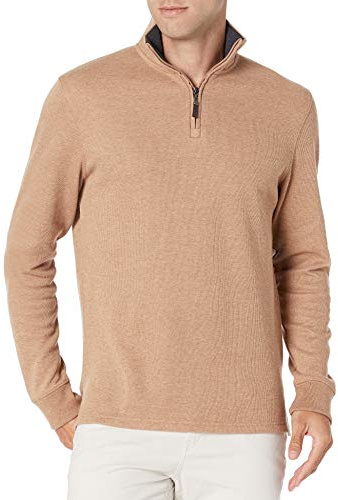 Amazon Essentials Jersey de Canalé Francés con Cremallera de un Cuarto Hombre