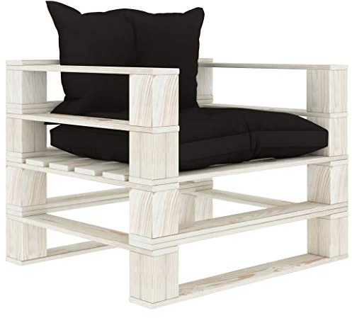 vidaXL Holz Garten Palettensofa mit Schwarzen Kissen Palettensessel Palettenmöbel Sessel Stuhl Gartenmöbel Lounge Loungesessel Einzelsofa Gartensofa Sofa