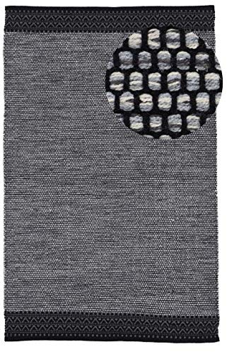 carpetfine Baumwollteppich Kelim Mia Grau 60x110 cm | Moderner Teppich für Wohn- und Schlafzimmer
