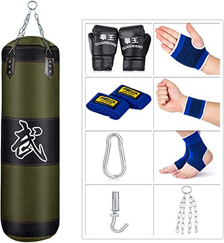 Sfeexun Borse da boxe sospese, Attrezzature da boxe per palestra domestica con guanti, catena, gancio da soffitto per allenamento pesante per adolescenti e adulti (non riempito)