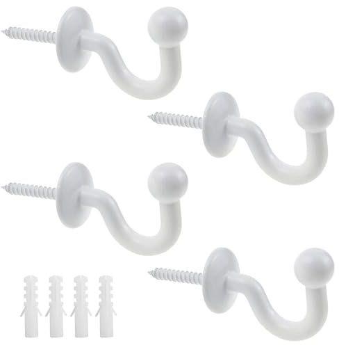 JPGhaha 4 Stück Vorhang Raffhalter Haken Gardinenhalter Wand Metall Weiß U-förmige Ende Vorhang Holdback Wandhaken Ball End Raffhalter Haken für Vorhänge Gardinen Heimdekoration