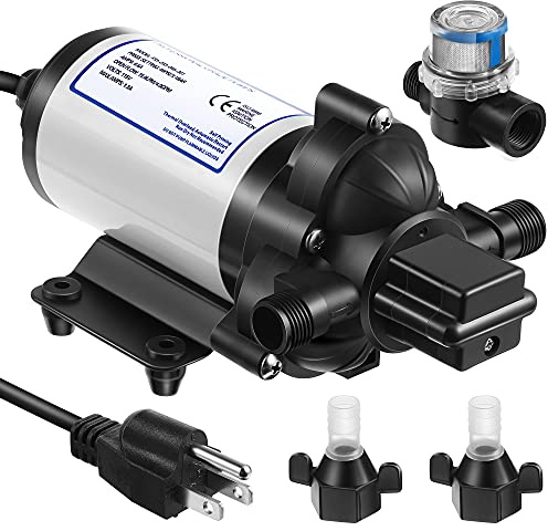 Water Pressure Diaphragm Pump Industrial 115V 4 GPM 45 PSI, Self Priming Water Booster Pump with Power Plug, Fittings Strainer Filter for RV/Caravan/Marine/Home/Garden Irrigating & Industrial(Black)