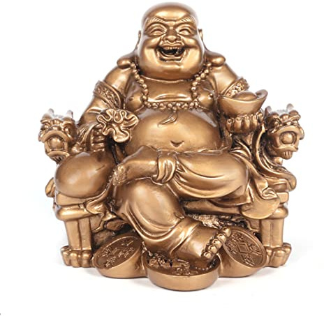Suxgumoe Lachender Buddha-Statue, chinesische Feng Shui Lachender Buddha-Figur Ornament Home Office Dekoration ziehen Reichtum und Glück an (Bronze)