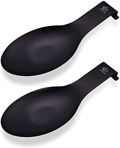 Vila KuChe Stainless Steel Spoon Rest for Kitchen Spoon Holder Counter Cooking Utensil Rest Spoon Heavy Duty Dishwasher Safe (Black 2pcs)