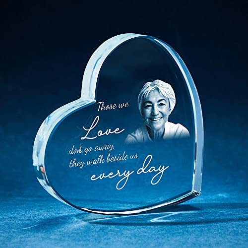 Personalisiertes Foto Sympathie Memorial Trauergeschenke Kristallglas Herz klares Acryl 4,8 x 4,8 x 0,75 Zoll 5 Farben für den Verlust der Familie Muttertag Individuelles Bild Erinnerungsgeschenk