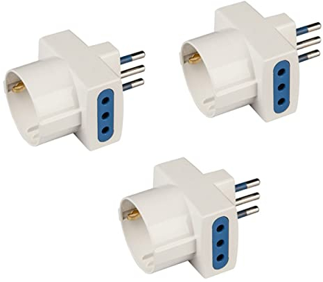 POLYPOOL - PP0467.3 Kit Adattatori Presa Tedesca e Italiana, Presa Schuko, Spina Italiana 10A 2P+T, 2 Prese 10A 2P+T e 1 Presa 10-16A 2P+T (Standard Italiano 10A e Tedesco 16A con Terra Laterale)