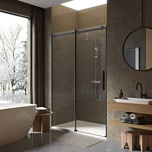 Box doccia nicchia 90 cm porta scorrevole H200 cm cristallo 8mm profilo NERO OPACO CARA