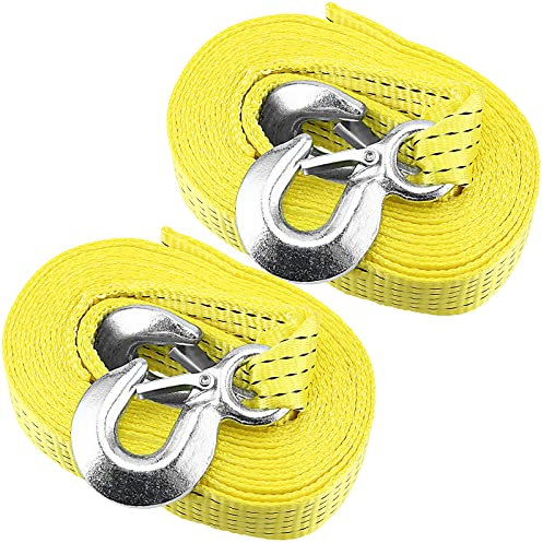 MUKLEI 2 Stück 5,1 cm x 6,1 m robuster Abschleppgurt, Abschleppseil mit Sicherheitshaken, robuster Rückholungsgurt für Fahrzeugerholung, Schlepp, Befestigung von Ladung, 4989,5 kg Kapazität, Gelb