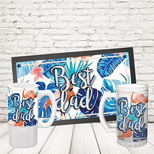 Kit Barman COPPIA TAPPETINO per BANCONE da BAR PIÙ BOCCALE “BEST DAD” Bicchiere BIRRA IN CERAMICA O VETRO SATINATO idea regalo per Papà