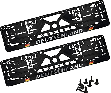 Kennzeichenhalter, Nummernschildhalter Autokennzeichen Halter für KFZ-Kennzeichen kennzeichenhalterung mit Klicksystem - Inkl. 8 Schrauben 8 Vibrationsdämpfer - Einfache & stabil - 2er Set, 52 x 10 cm