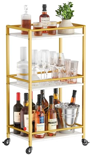 Lifewit Küchenwagen mit 3 Ebenen, Servierwagen mit Rollen, Rollwagen Barwagen mit feststellbaren Rädern für Küche, Wohnzimmer, Esszimmer, Büro 43,2 x 30 x 81,5 cm, Gold
