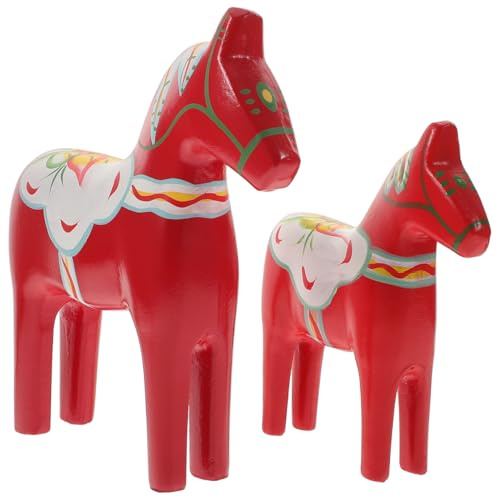 VILLCASE Holzpferd Ornament 1 Paar 9,06 x 8,66 x 2,36 Zoll handbemalt Massivholz – Raumwirkung für Regal & Schreibtisch, Einzugsgeschenk für Pferdeliebhaber