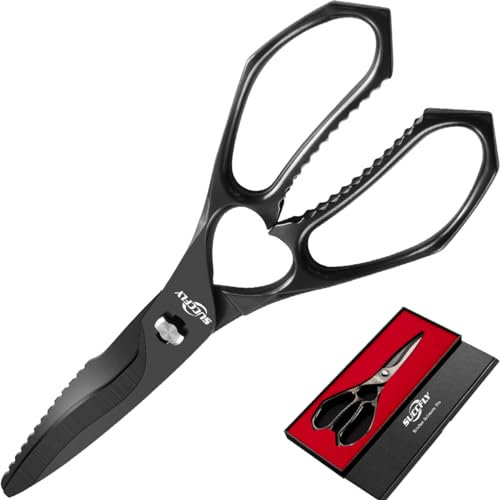 Kitchen Scissors Heavy Duty, Premium Kitchen Shears for Food, 8.8 Inch Meat Scissor Ultra Sharp Detachable Blade, Black Titanium Plated, Anti-Slip Poultry Shears, Cooking Scissors All Purpose