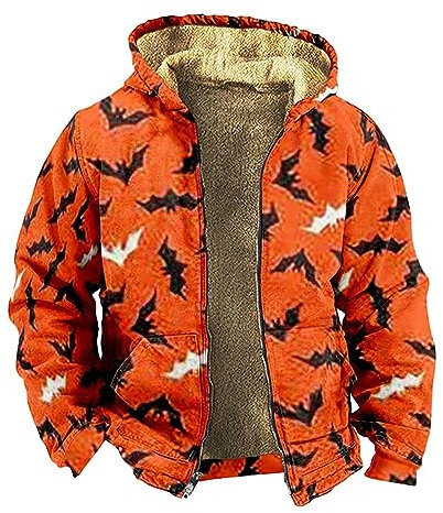 KONG JIMFAN Jacke Herren Fleece Jacke Jogging Jacke Herren Baumwolle Taktische Jacke Kapuzenjacke Herren Sakko Herren Regular Fit Y2k Pulli Regenjacke Herren Fahrrad Jacke Männer(Orange,3XL)