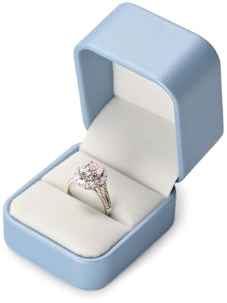 Papten Engagement Ring Box Luxury PU Leather Jewellery Ring Gift Box for Proposal Wedding Valentine's Day(Blue)