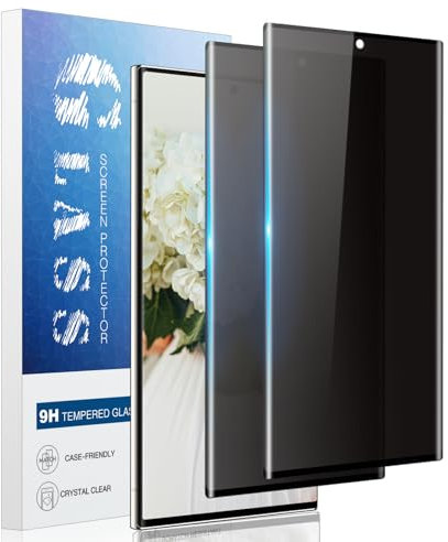 Protector Pantalla de Privacidad para Samsung Galaxy S22 Ultra, Anti Espía Protector de Pantalla, Dureza 9H Cristal Templado, sin Burbujas, Anti-rasguños, Caso Amistoso, Ultra HD, 2 Piezas