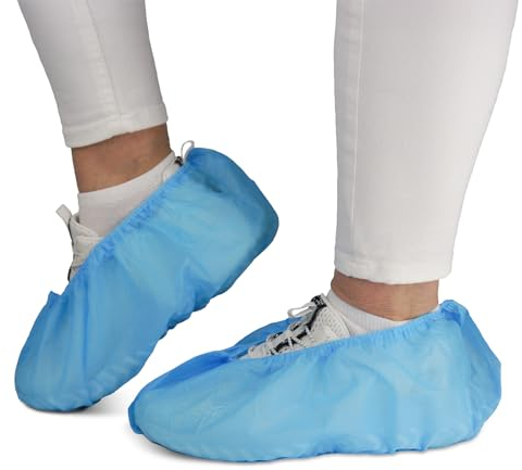 100 ARNOMED PP Schuhüberzieher Einweg, Blaue Überziehschuhe mit Anti-Rutsch Sohle, rutschfeste ABS Überzieher Schuhe, Schuhschutz Überzug bis Gr 47, Maße: 17x40cm, robuste Überschuhe für die Baustelle