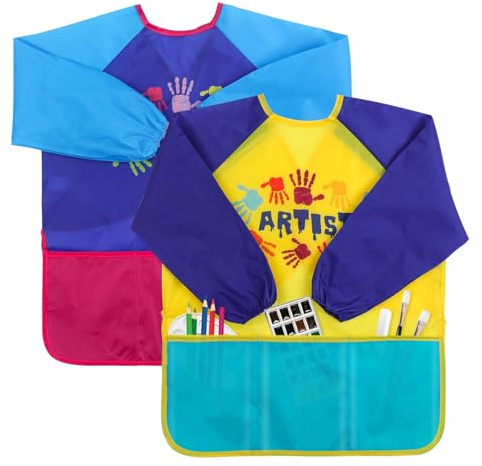 saerryor 2PCS Kids Waterproof Art Smock 3-8 Years Graffiti Painting Apron