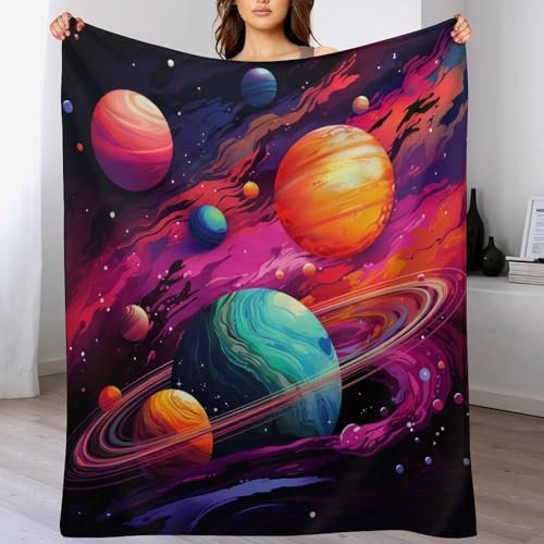 buntes Universum Wolldecke Wohndecke Warm & Kuschelig Waschbar, Überwurf Ideal Für Draußen, Camping, Couch, Bett, Reisen – Superweiche Wolldecke（130×150cm）
