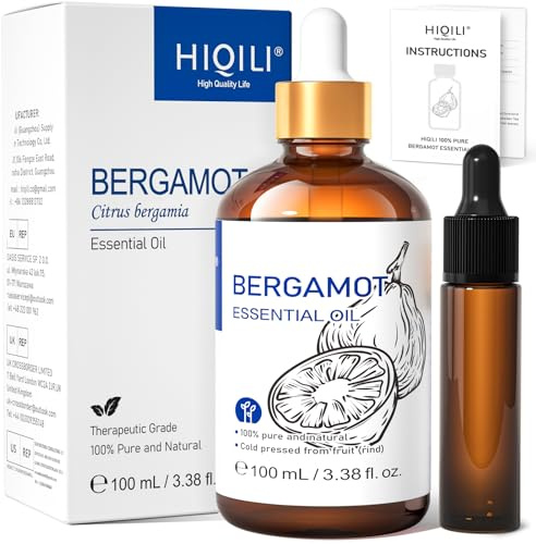 HIQILI Olio Essenziale di Bergamotto per Pelle, Diffusore e Deodorante, 100% Puro e Naturale - 100ml