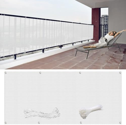 GAIFNAG Balkon Sichtschutz 65 x 850 cm Blickdichte Balkonbespannung, Kunststoff Balkonverkleidung HDPE 220G/M², Wind- Und Uv-Schutz für Balkon Terrasse Garten, Weiß