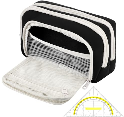 patinadrift Federmäppchen Groß Kapazität Federtasche mit 3 Fächer Federmappe Multifunktionales Mäppchen Oxford Gewebe Aesthetic Federtaschen mit Geodreieck Schreibwaren für Schule,Büro(Schwarz)