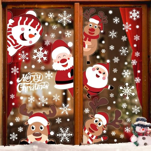 SULOLI 6 Feuilles Noël Autocollants Fenêtre 108pcs PVC Stickers Noel | Réutilisable Décoration de Noël Fenêtre Père Noël Flocons de Neige Noel Stickers Déco DIY Verre de Noel