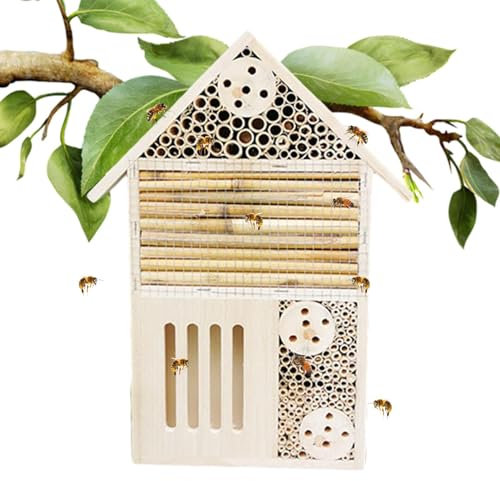 Bienenhäuser für den Garten,Maurerbienenhaus leer - Naturholz-Maurerbienenkasten und Schmetterlingshotel,Robuste und langlebige, stilvolle Gartendekoration, Bienenstock lockt friedliche