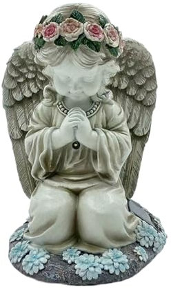 rongweiwang Luz para tumba solar, luz duradera para exteriores, santuario de jardín, adorno decorativo de resina para niña pequeña