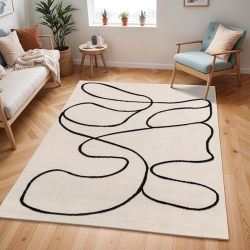 Livabliss Spokane Wohnzimmer modern – Abstrakt Design in Marmor Optik für Wohnzimmer 80x150cm, Esszimmer, Schlafzimmer - Marmor e groß, weicher Kurzflor in Elfenbein und Schwarz