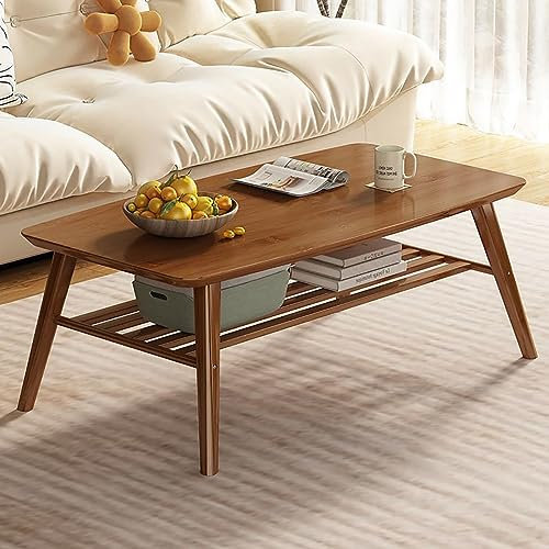 Table Basse En Bois Table Basse Rectangulaire à 2 Niveaux Avec étagère Ouverte De Rangement Pour Salon Meubles De Maison,assemblage Facile,bambou Table Basse,table Canapé,table Centrale Avec Rangement