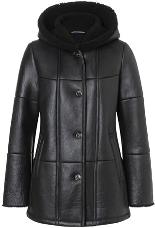 Valcuer 1887 Damen Lammfelljacke VIVI aus echtem Leder, Lammfell, Fell, warme Winterjacke mit Kapuze - bequem, warm und hochwertig