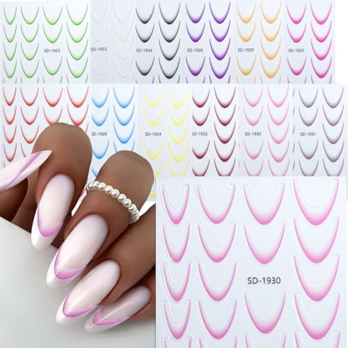 Stickers Nails Art Français, 12 Feuilles Défumé Manucure, Décoration Ongles
