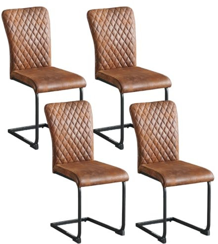 JYMTOM Freischwinger Schwingstuhl Esszimmerstuhl 4er Set mit Wildlederimitat-Bezug und hoher Rücklehne, Metallgestell, Küchenstuhl für Wohnzimmer Konferenzraum und Esszimmer (4, Braun)