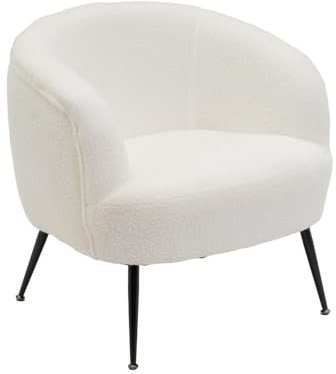 LOLAhome - Sillón butaca Redondo con Brazos Blanco de Tela de Borreguito para salón. Diseño ergonómico con Patas metálicas Negras Que Ofrece Gran Estabilidad, Elegancia y un Confort Moderno